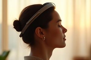 Muse S Brain-Sensing Headband, worn by a person meditating.